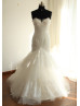 Strapless Eyelash Lace Mermaid Long Wedding Dress